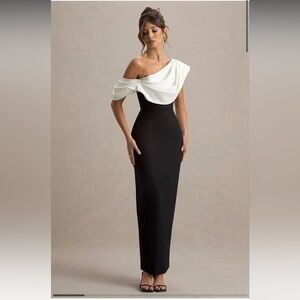 Chic One-Shoulder Black and White Dress